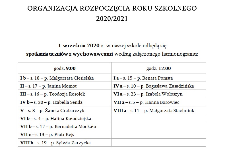 ORGANIZACJA ROZPOCZĘCIA ROKU SZKOLNEGO 2020/2021 - Obrazek 1