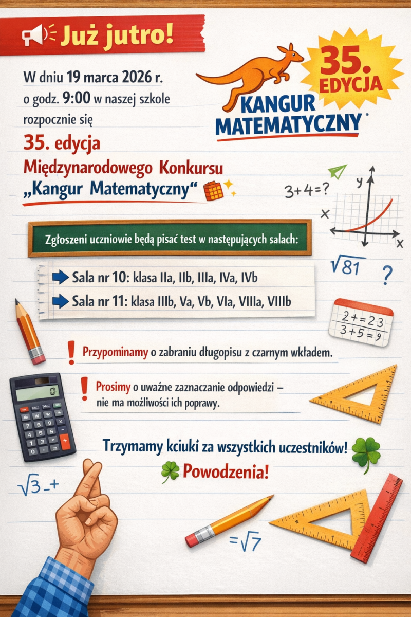 Zdjęcie: 35. edycja Kangura Matematycznego już jutro!